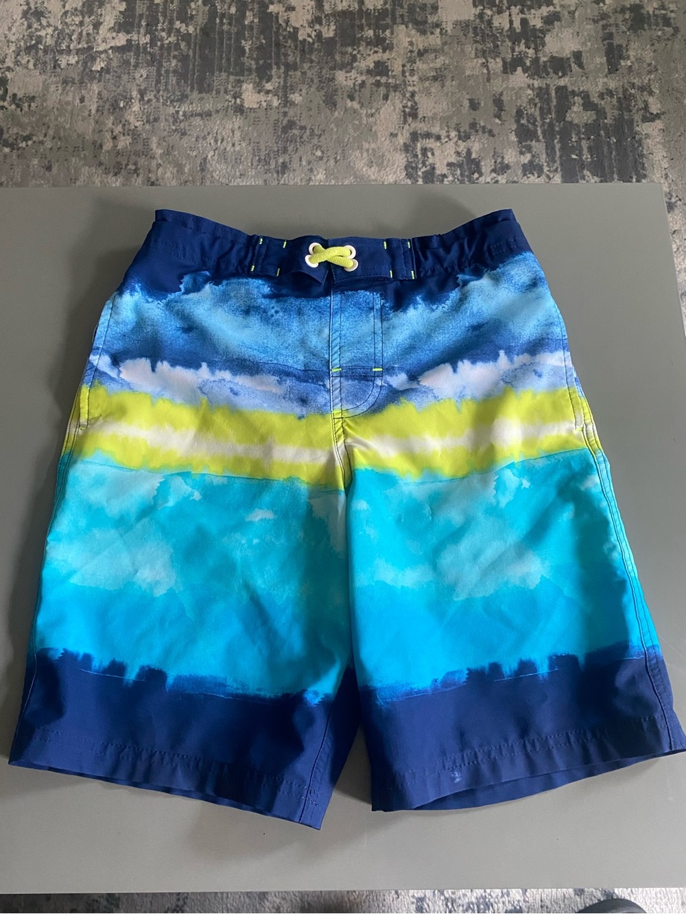 🌊 Boys Swim Trunks Blue Watercolor Print | Size XS (4-5) | EUC 🌊